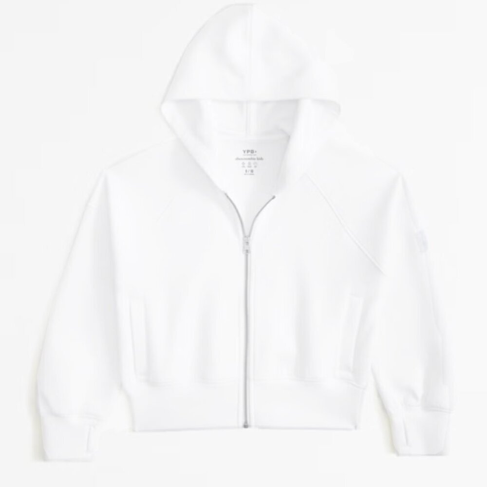 Abercrombie Kids YPB Neoknit Active Kids Zip-Up Hoodie, White, Size 11/12